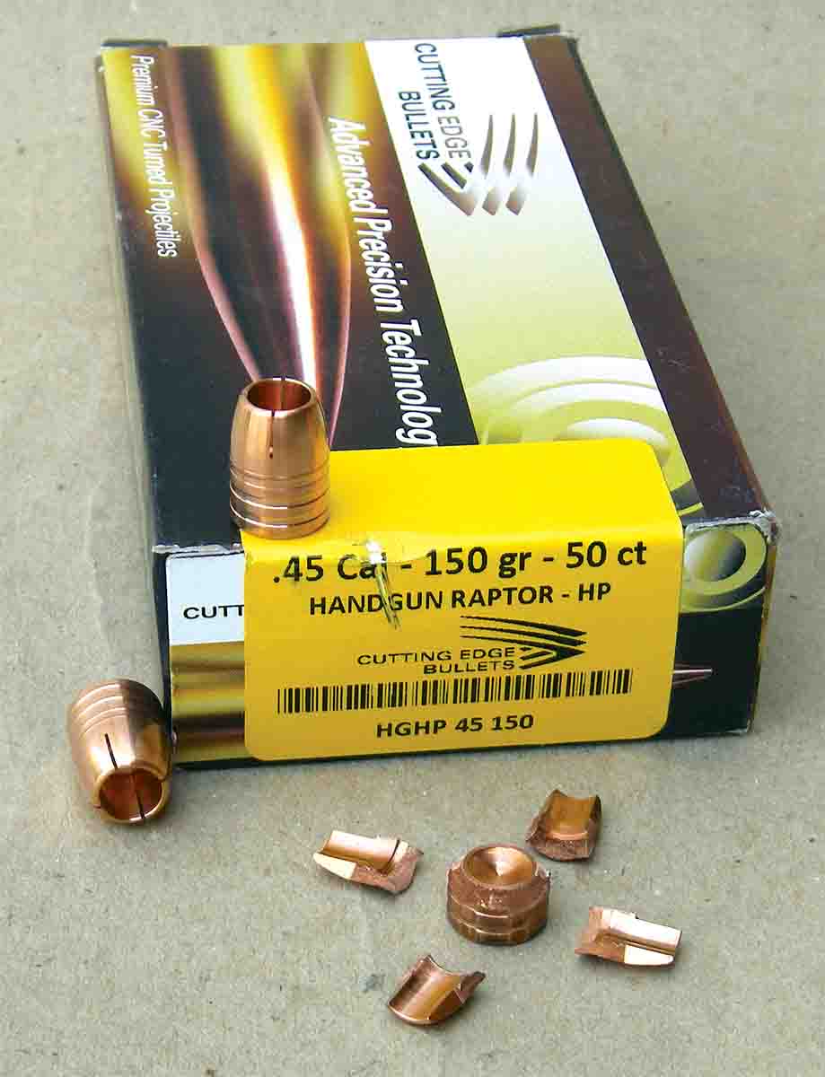 Cutting Edge Bullets’ 150-grain Raptor- HP gave a velocity of nearly 1,300 fps and provided reliable expansion.